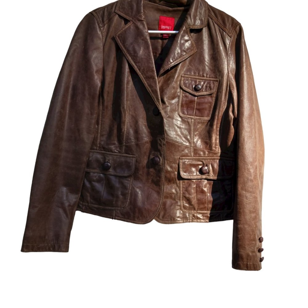 VINTAGE ESPRIT BROWN LEATHER WOMANS JACKET COAT SIZE 12